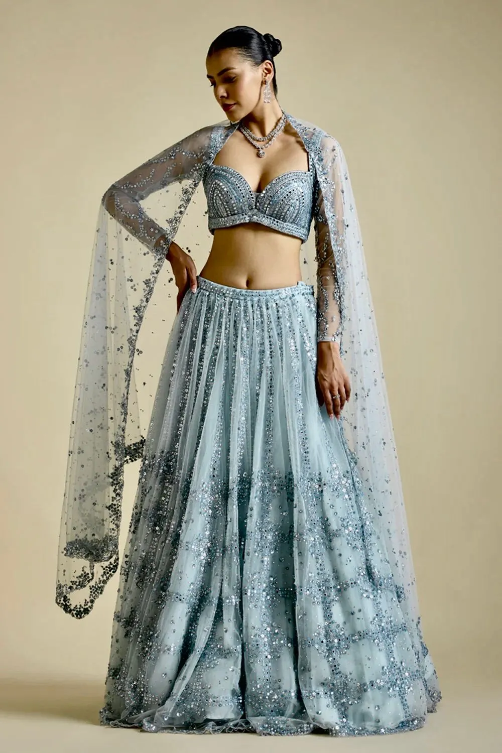 Sky Blue Designer Party Wear Net Lehenga Choli With Heavy Sequince Work Bollywood Style Lehenga - Image 2