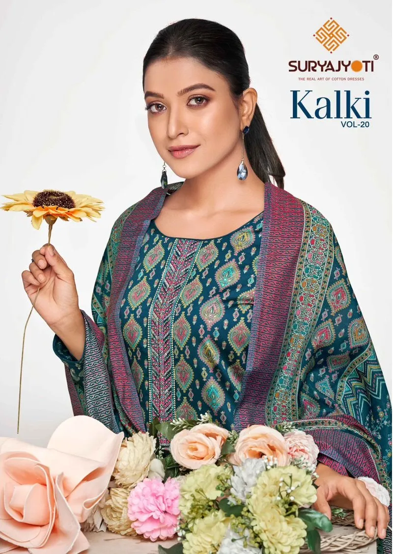Suryajyoti Kalki Vol 20 Jaam Satin Neck Embroidery Ethnic Suit Wholesaler