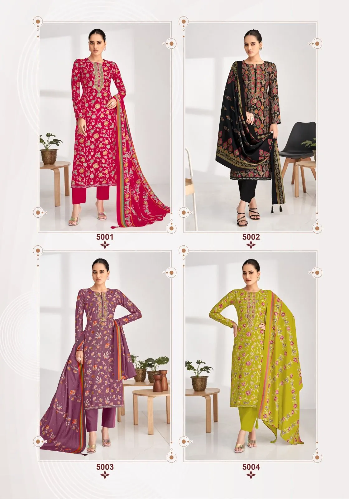 Suryajyoti Priyanka Vol 05 Wholesaler Unstitched Model Foil Print With Neck Embroidery Work Ethnic Suit - Image 2