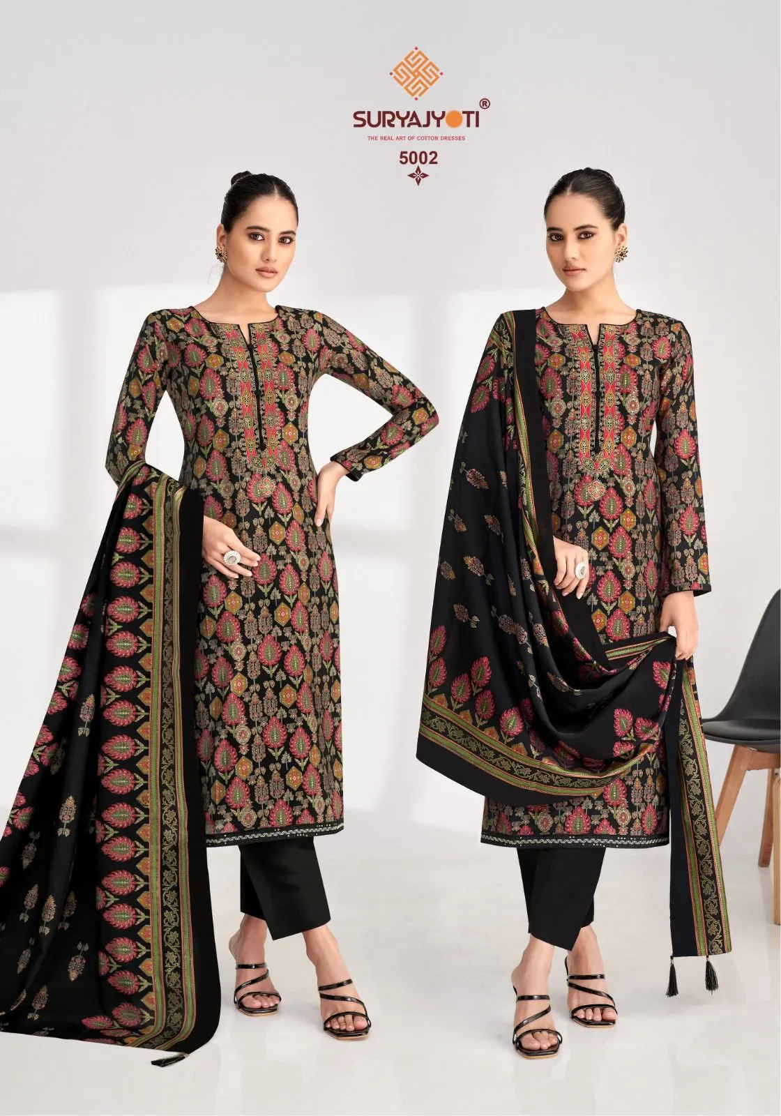 Suryajyoti Priyanka Vol 05 Wholesaler Unstitched Model Foil Print With Neck Embroidery Work Ethnic Suit - Image 3