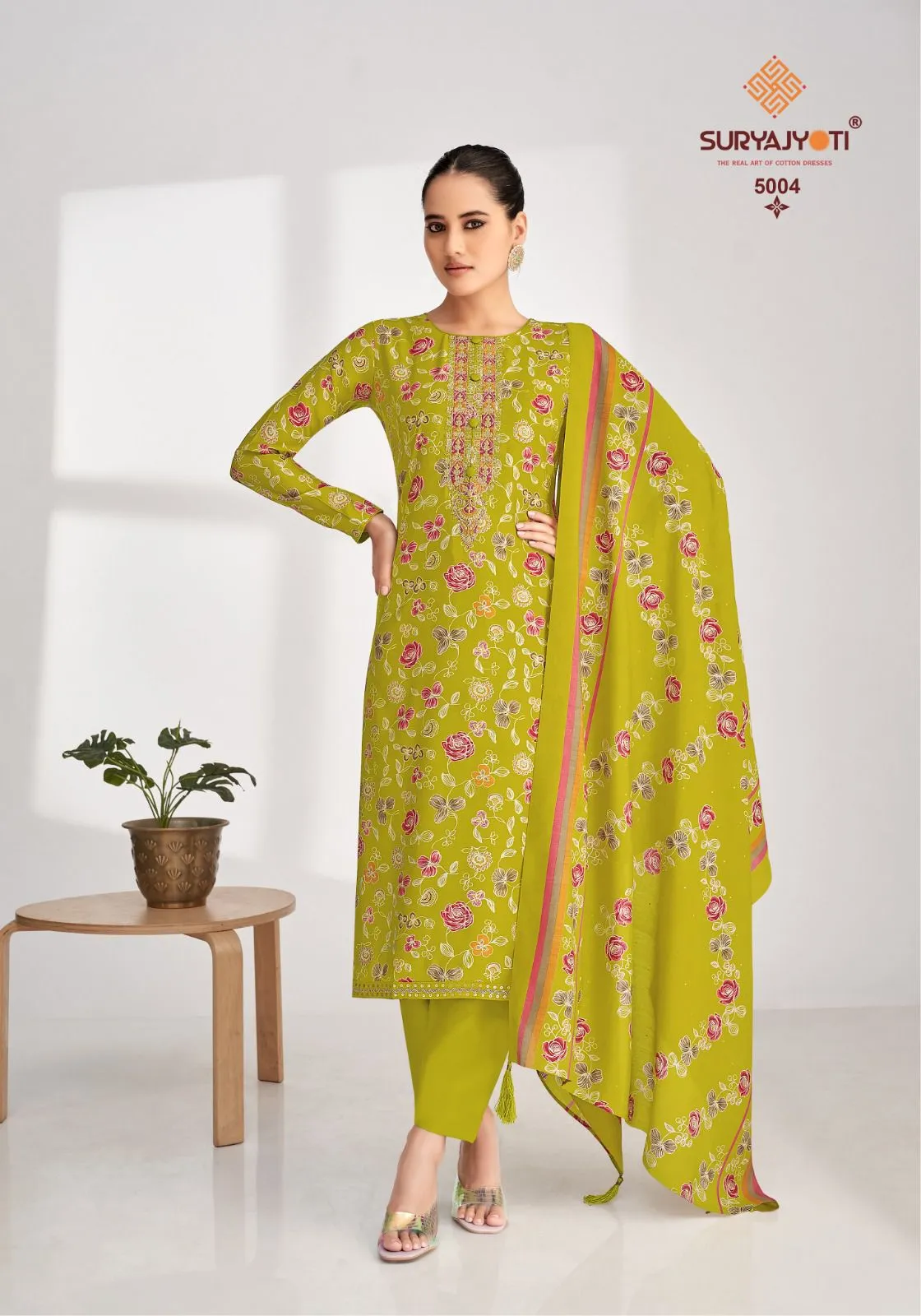 Suryajyoti Priyanka Vol 05 Wholesaler Unstitched Model Foil Print With Neck Embroidery Work Ethnic Suit - Image 8