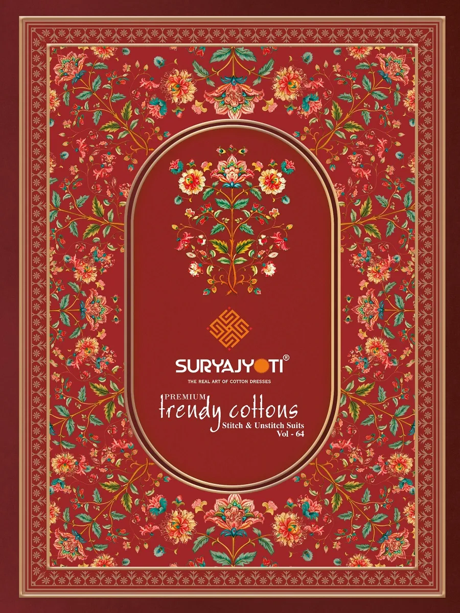 Suryajyoti Trendy Cotton Vol 64 Unstitched Cotton Pant Style Salwar Suit Wholesaler Summer Wear