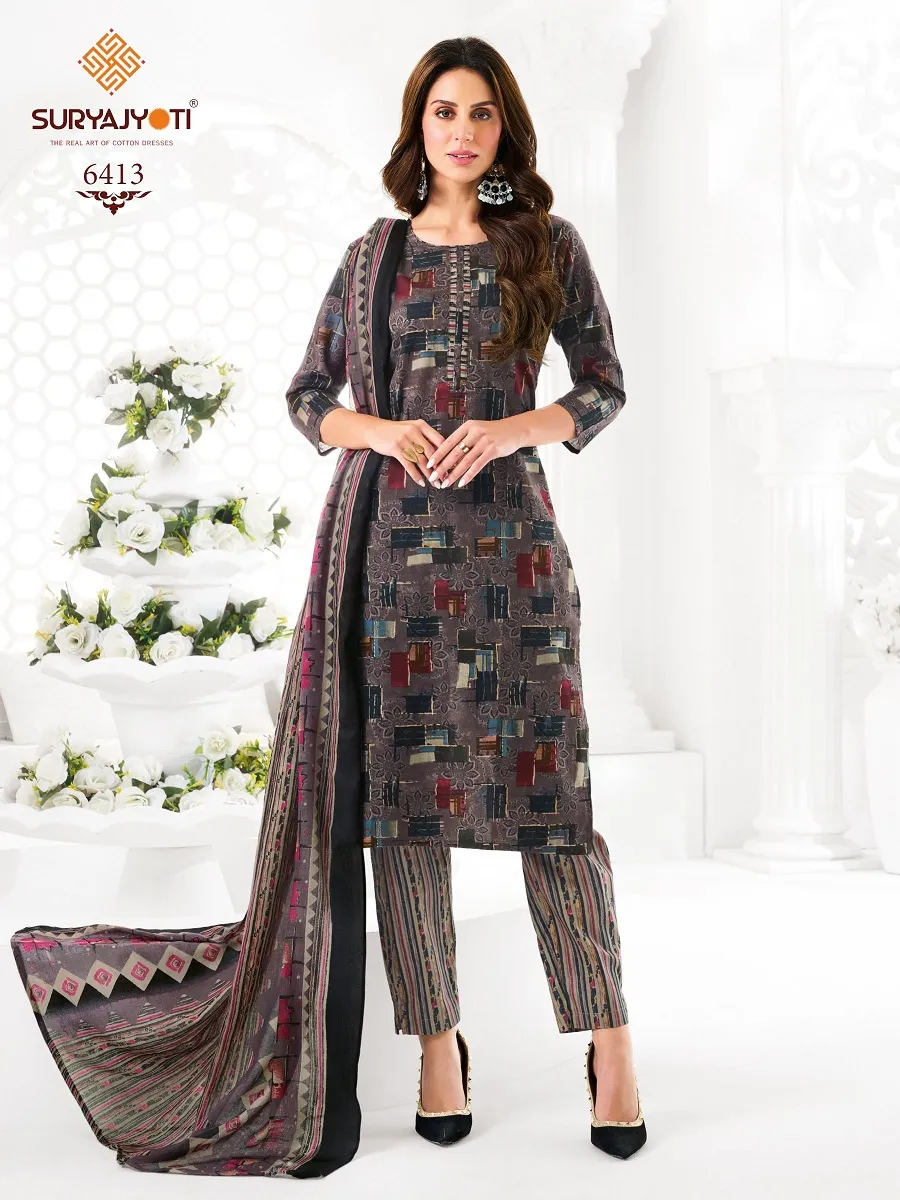 Suryajyoti Trendy Cotton Vol 64 Unstitched Cotton Pant Style Salwar Suit Wholesaler Summer Wear - Image 21