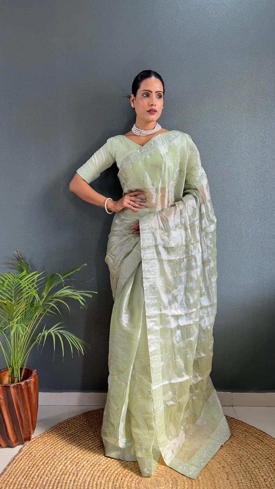 Trending Burburry Silk Border Ready To Wear Saree - Image 5