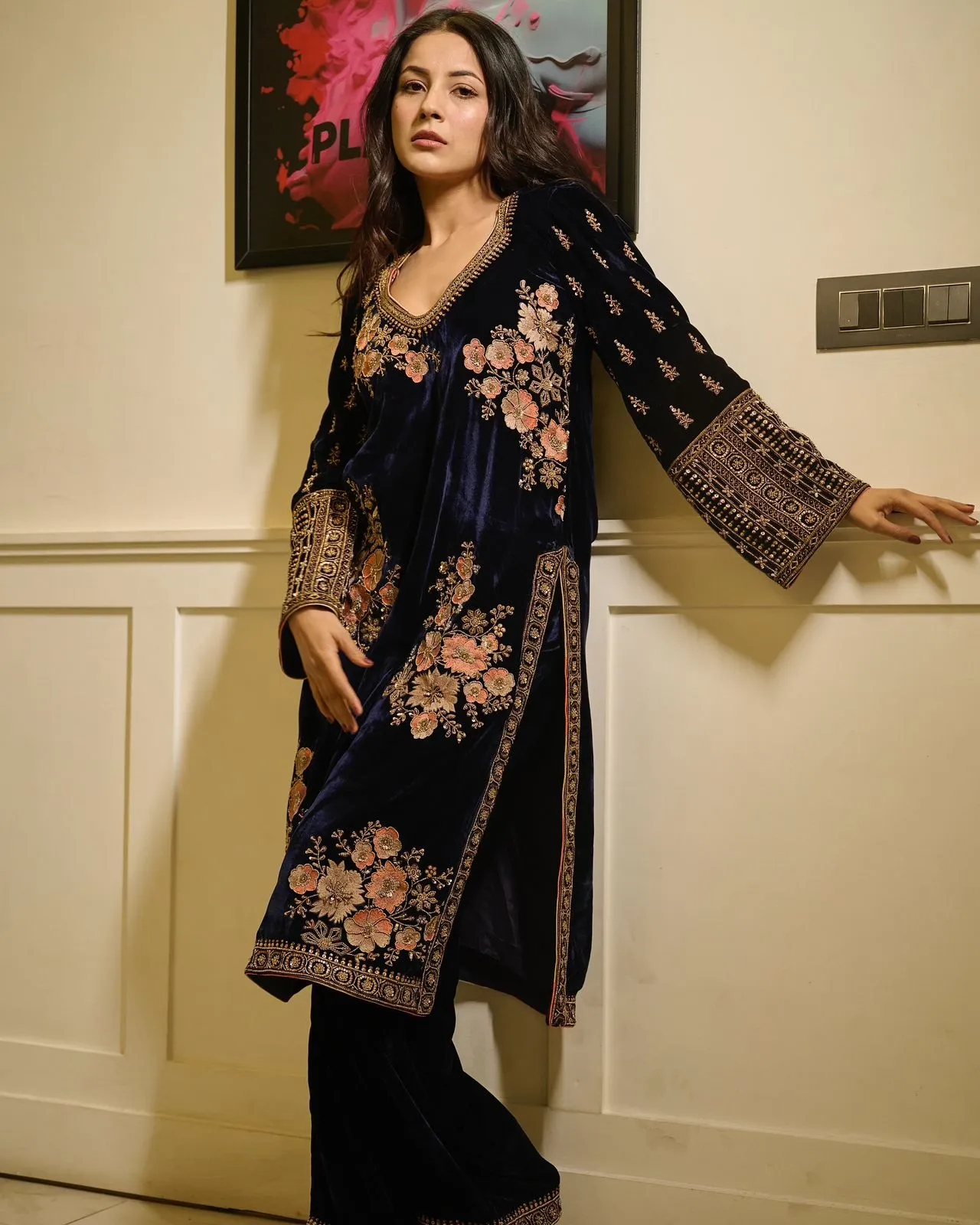 Viscose Velvet Royal Blue Suit Wore By Shehnaaz Gill Trending Velvet Suit
