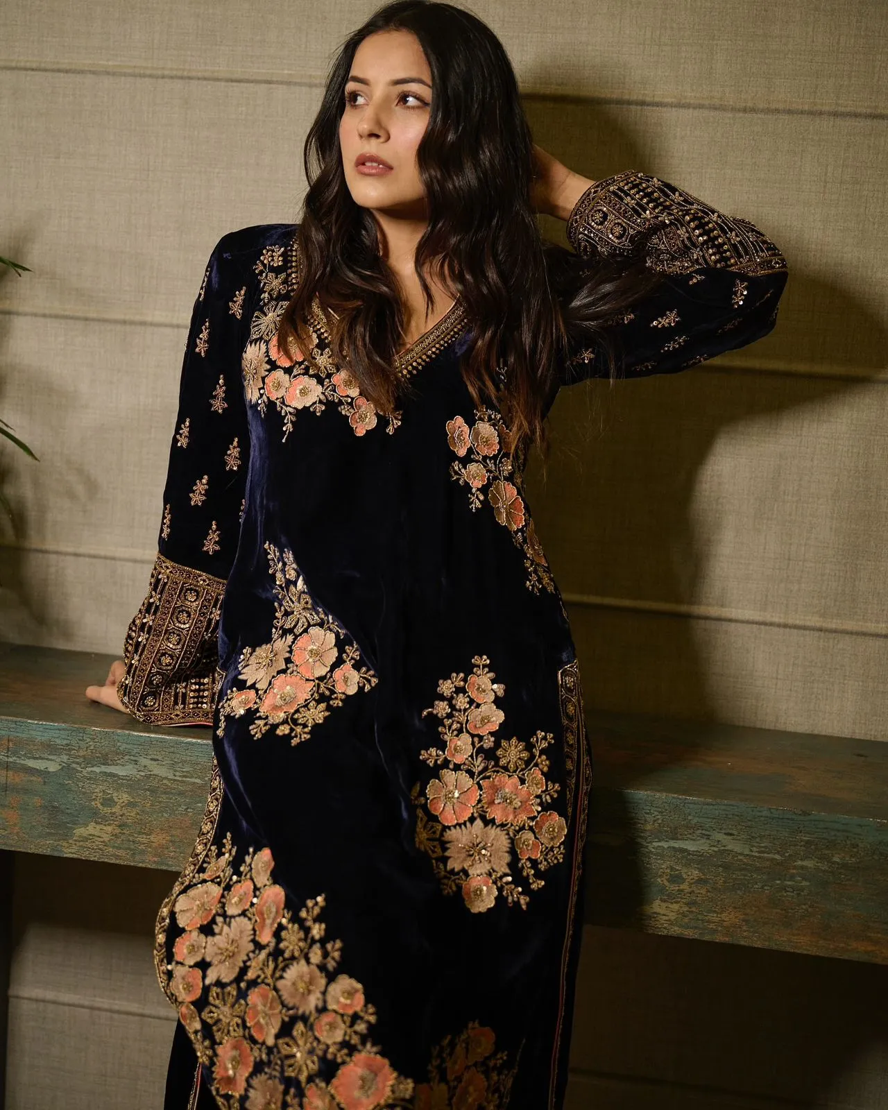 Viscose Velvet Royal Blue Suit Wore By Shehnaaz Gill Trending Velvet Suit - Image 4