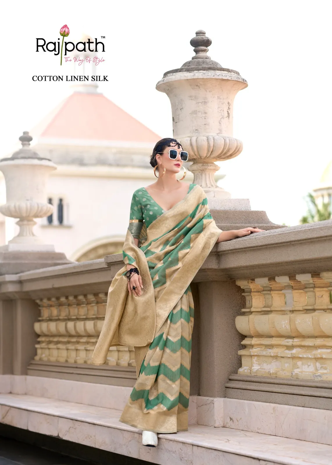 Rajpath Fabric renault Silk Cotton Linen Fancy Saree - Image 3
