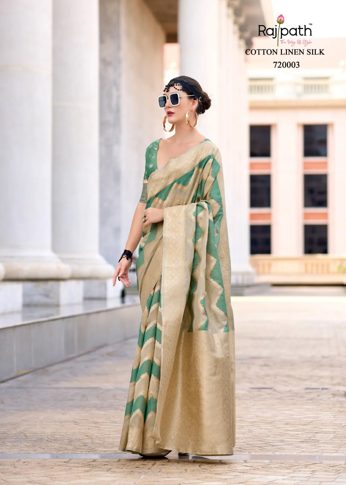 Rajpath Fabric renault Silk Cotton Linen Fancy Saree - Image 8