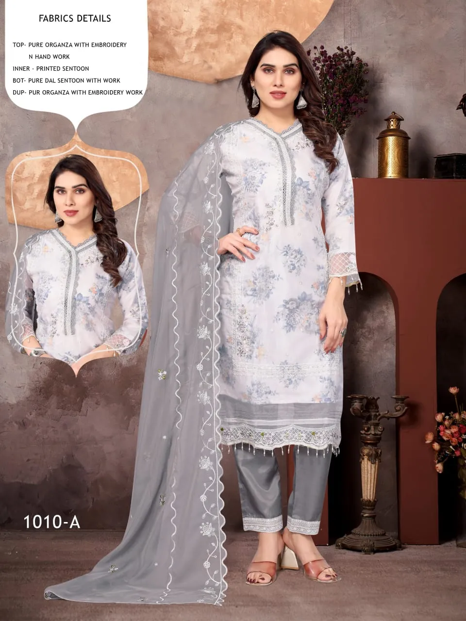 Readymade Organza Pakistani Style Eid Wear Straight Salwar Suit - Image 3