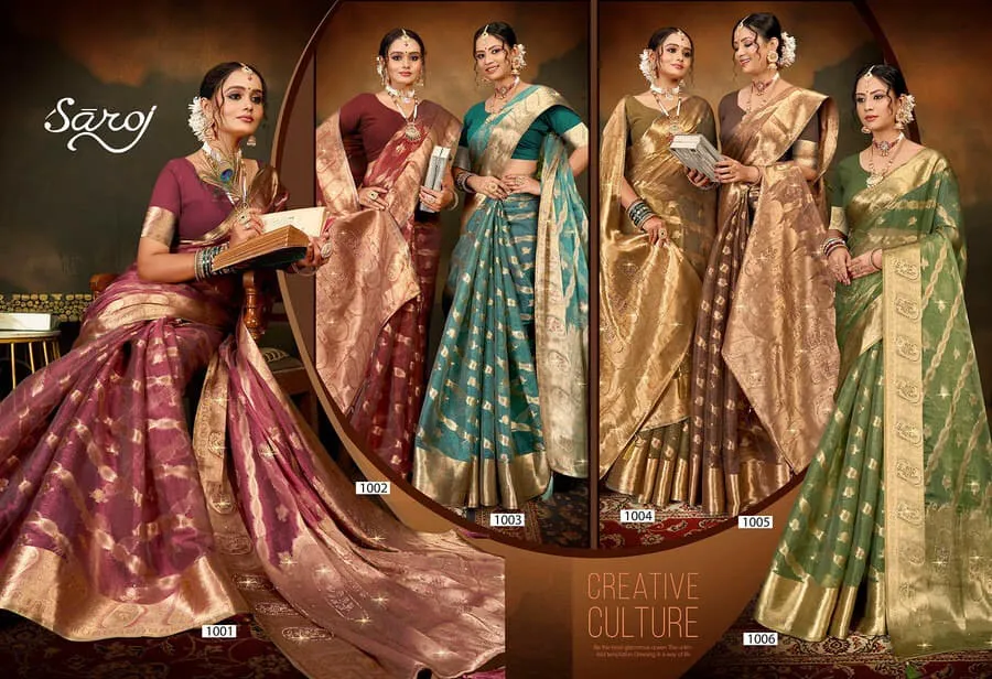 Saroj Celebrations Jharkan vol1 Wholesale Organza Saree With Heavy Jarkan Work - Image 2