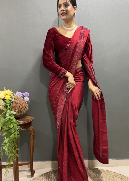 Beautiful Ready To Wear Saree With Stitched Blouse For Party Wear