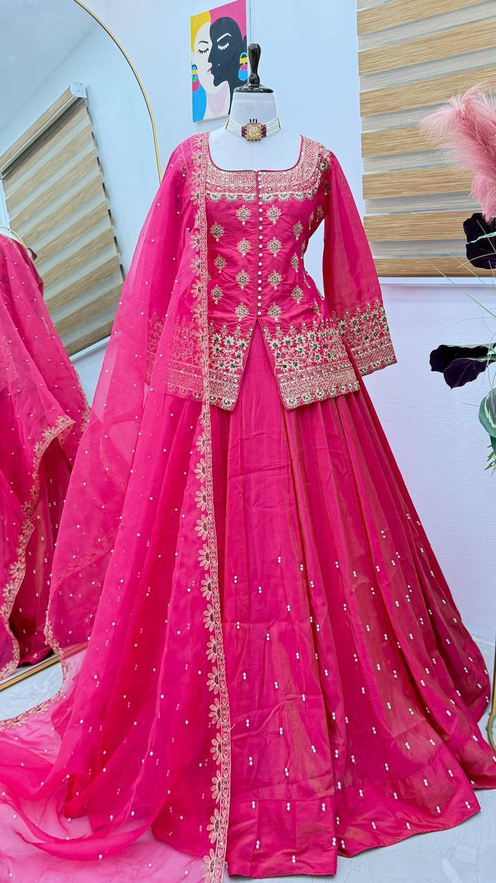 Designer Peplum Top With Lehenga For Wedding - Image 3