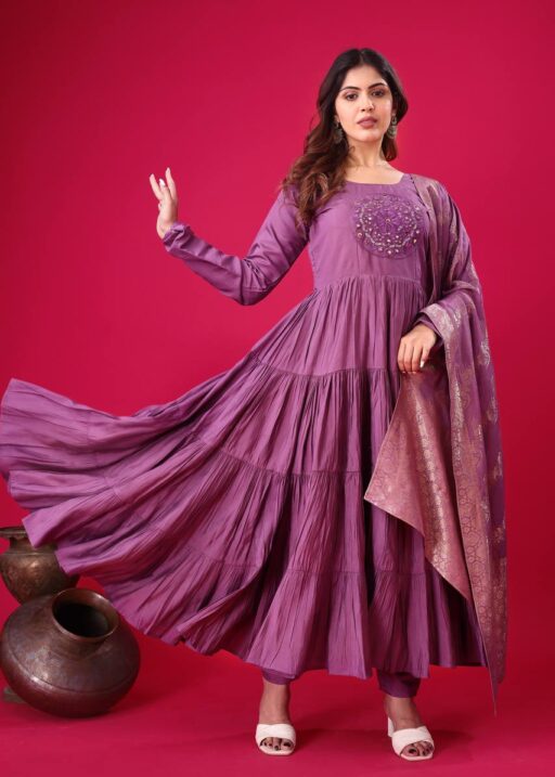Maroon Big Flair Gown With Jacquard Dupatta