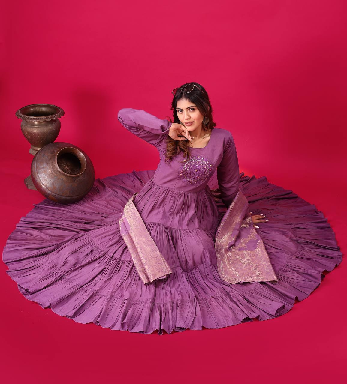 Readymade Big Flair Gown With Jacquard Dupatta Set - Image 6