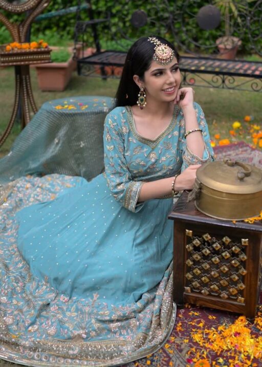 Sky Blue Gown For Party And Wedding Wear