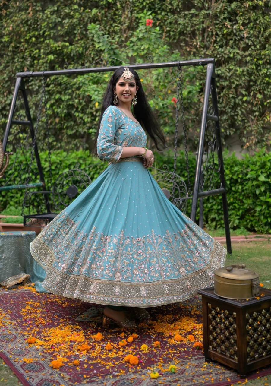 Sky Blue Gown For Party And Wedding Wear
