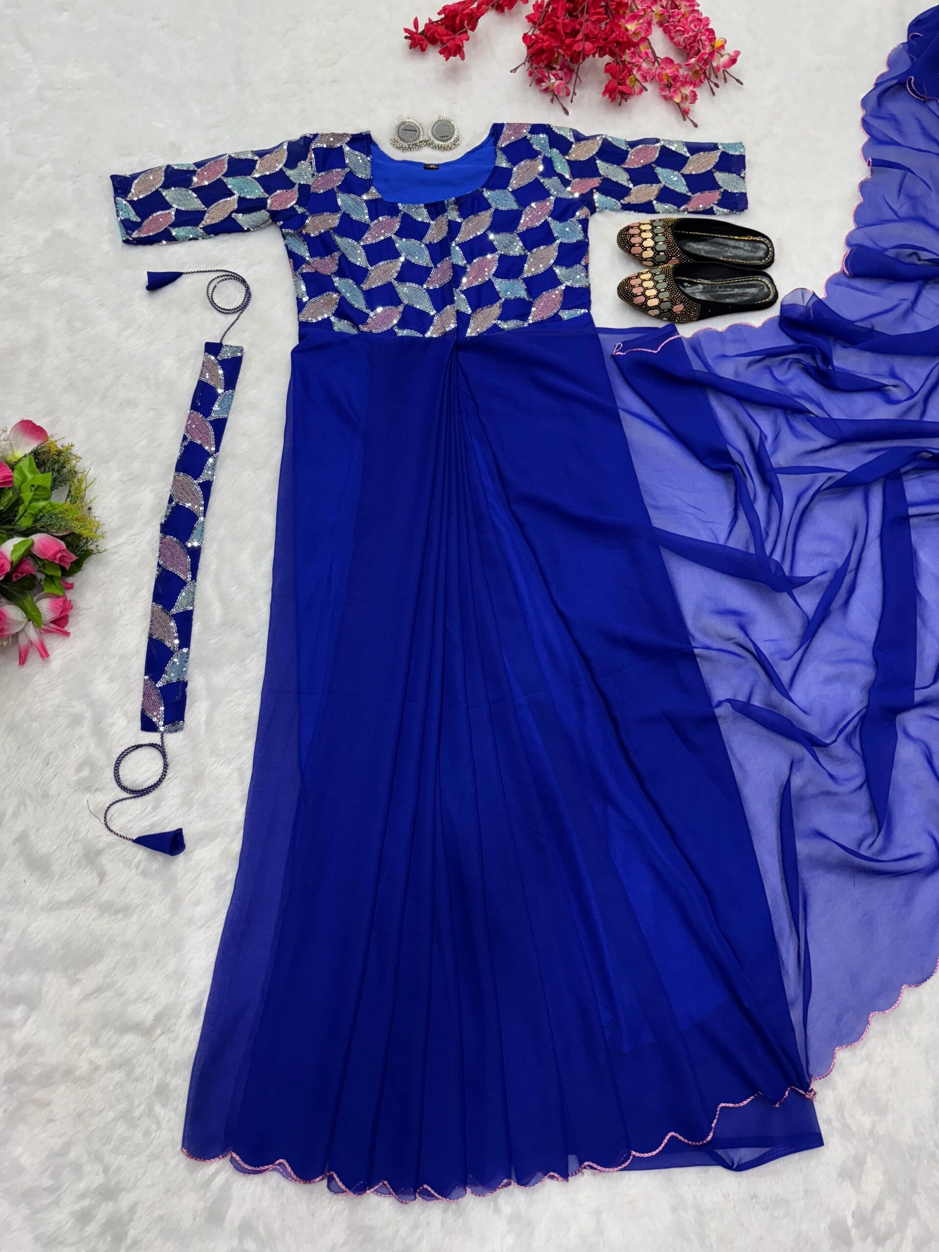 New Trending Zip And Go Saree Sequence Work Viral Readymade Saree - Image 2