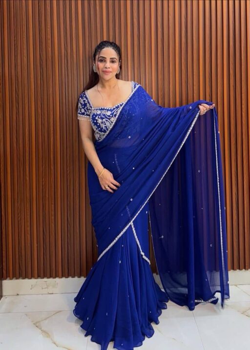 Royal Blue color Lehenga Saree For Wedding Wear