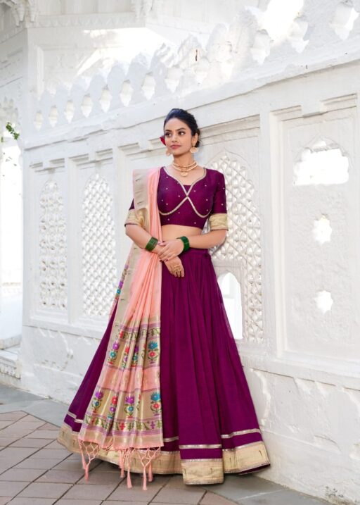 Wine Color Wedding Wear Lehenga