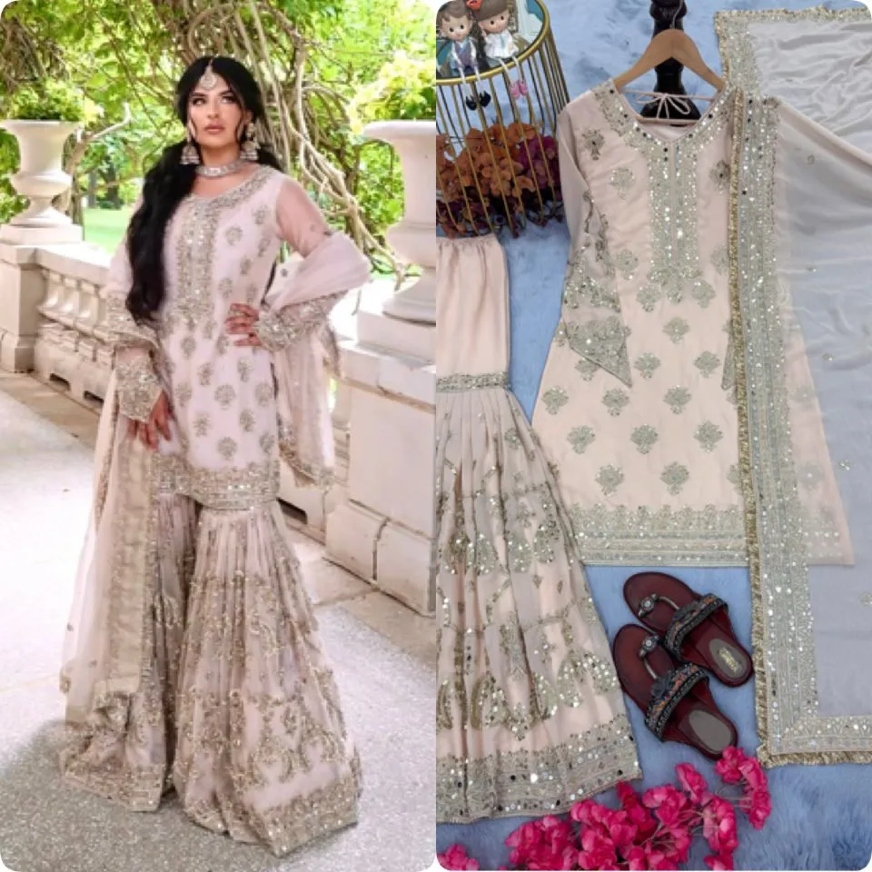 Baby Pink Color Pakistani Sharara Suit - Image 2