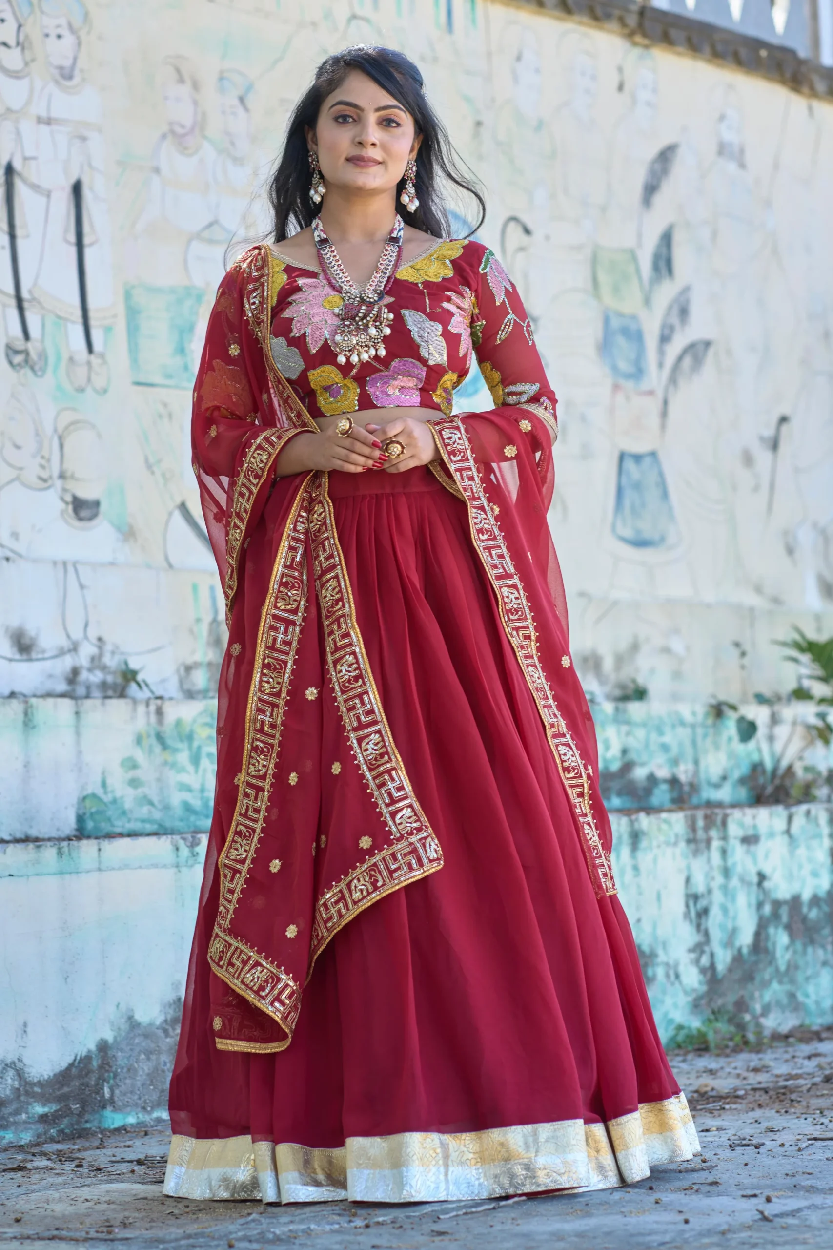 Classical Lehenga Collection Maroon Wedding Lehenga - Image 3