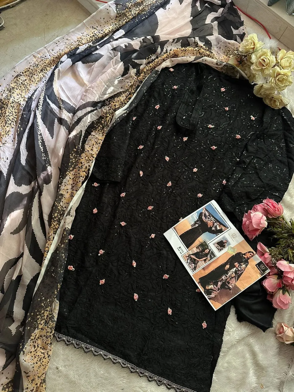 Cotton Black Pakistani Suit For Girls - Image 4