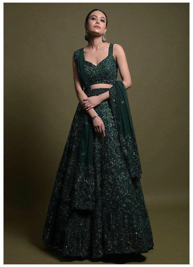 Embellished Green Wedding Wear Girly Lehenga