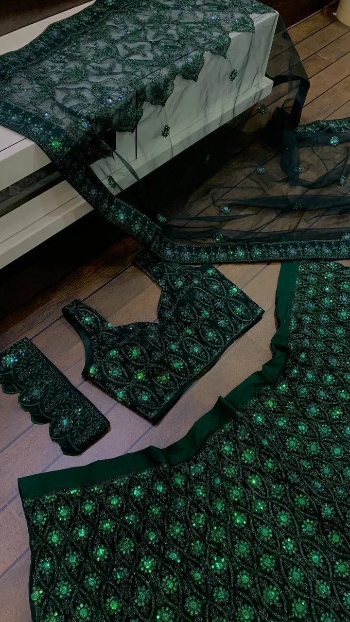 Embellished Green Wedding Wear Girly Lehenga - Image 3