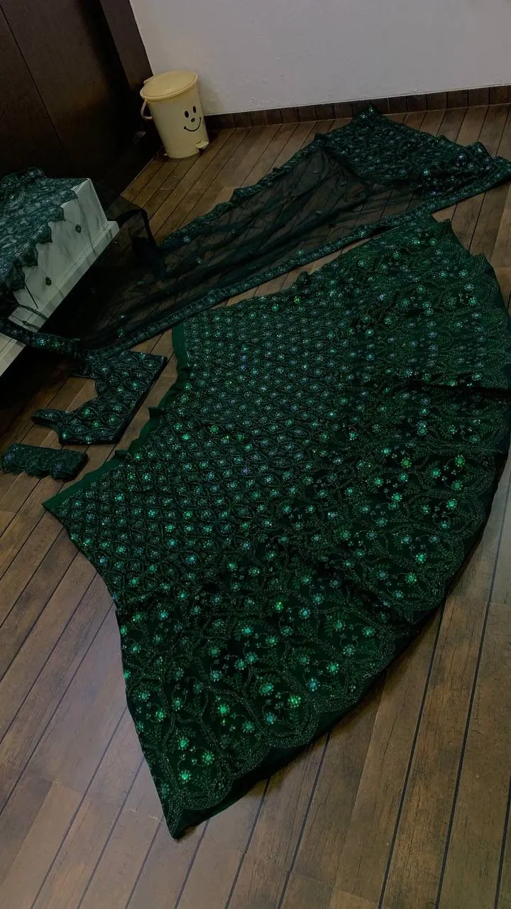 Embellished Green Wedding Wear Girly Lehenga - Image 4