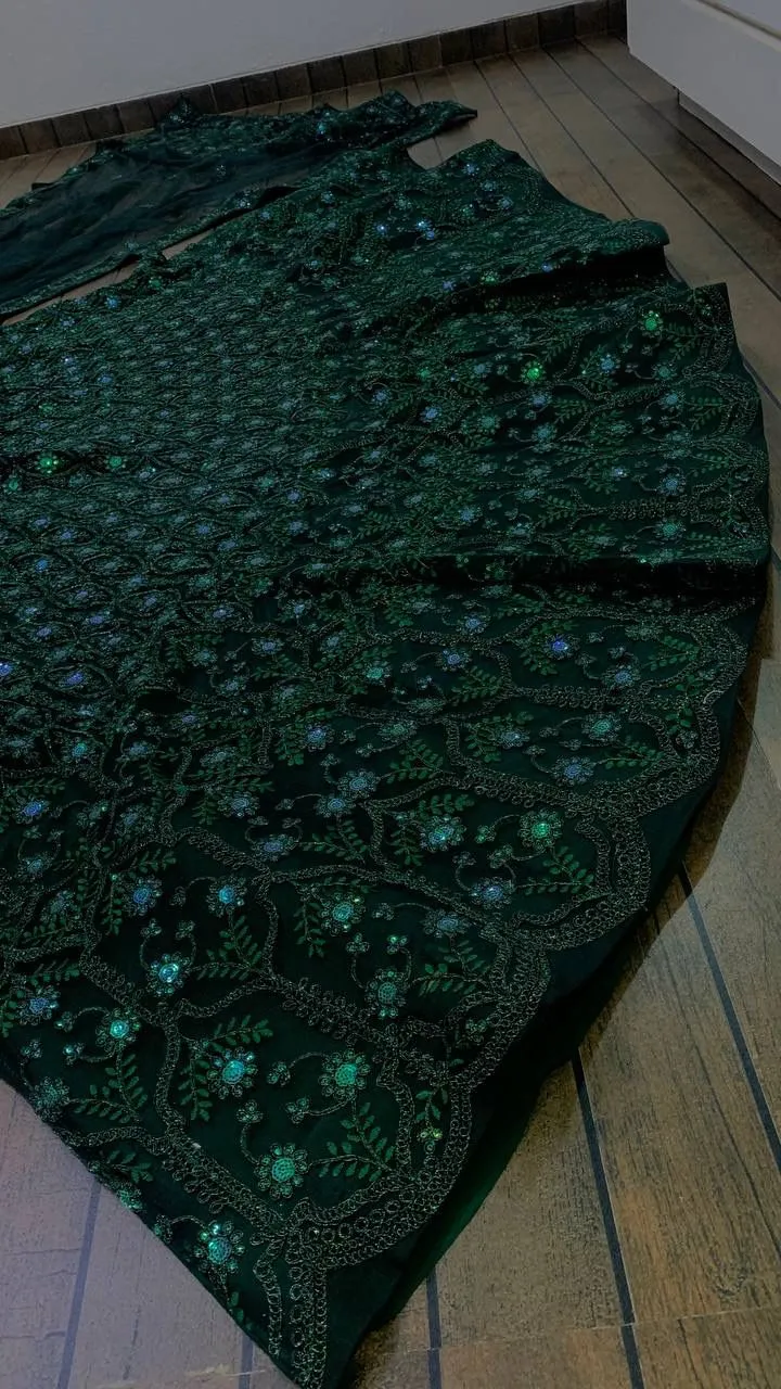 Embellished Green Wedding Wear Girly Lehenga - Image 5