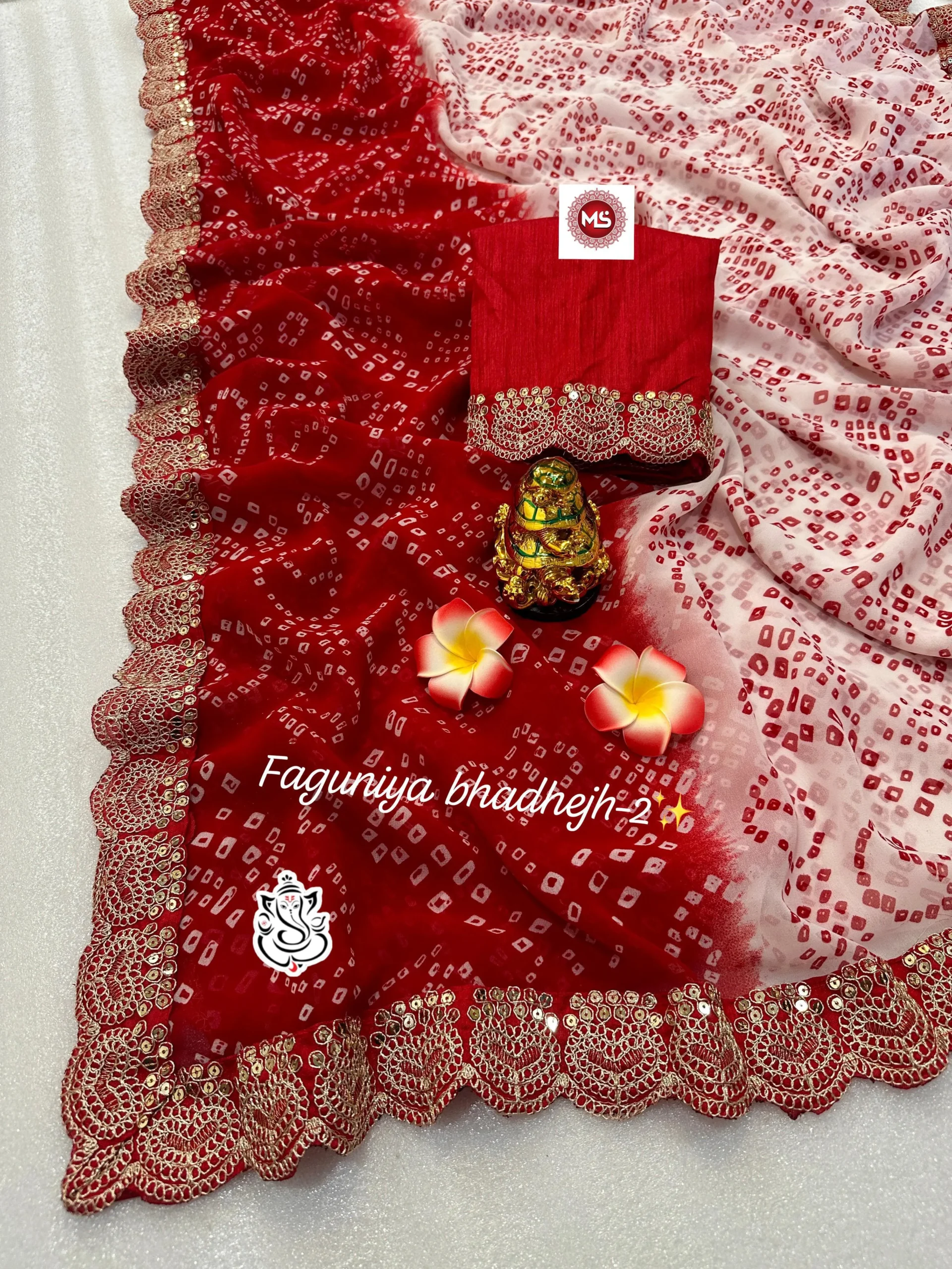 Falguniya Special Bandhani Printed Wedding Saree - Image 2