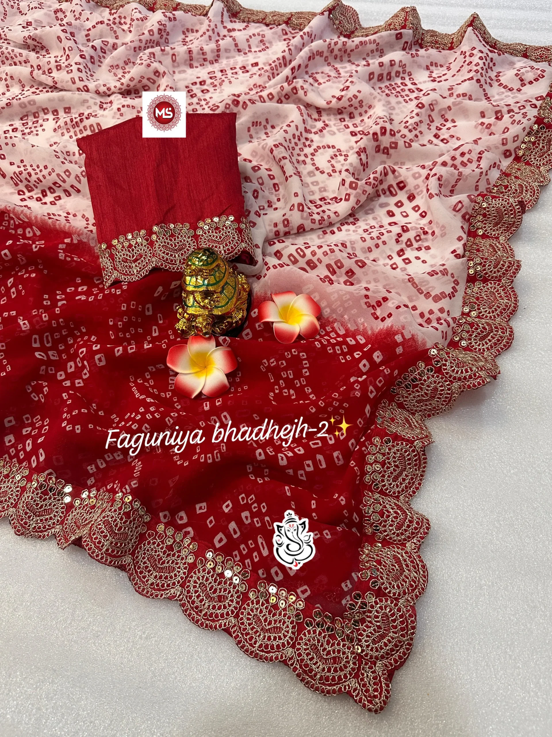 Falguniya Special Bandhani Printed Wedding Saree - Image 3