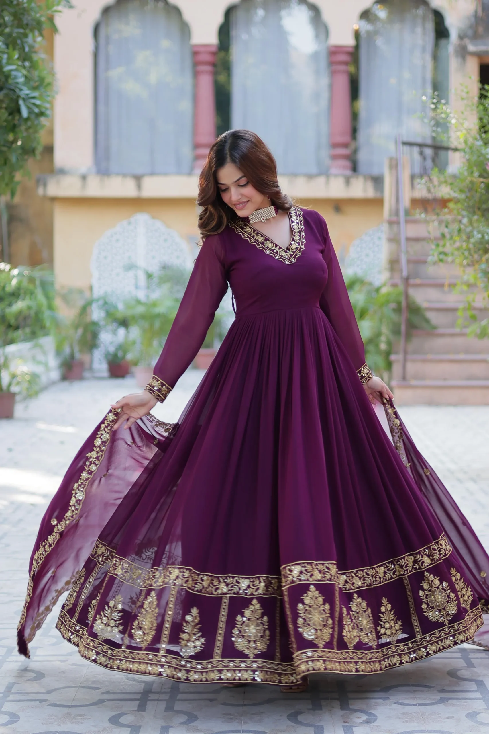 Festive Wear Georgette Gown With Dupatta - Image 2