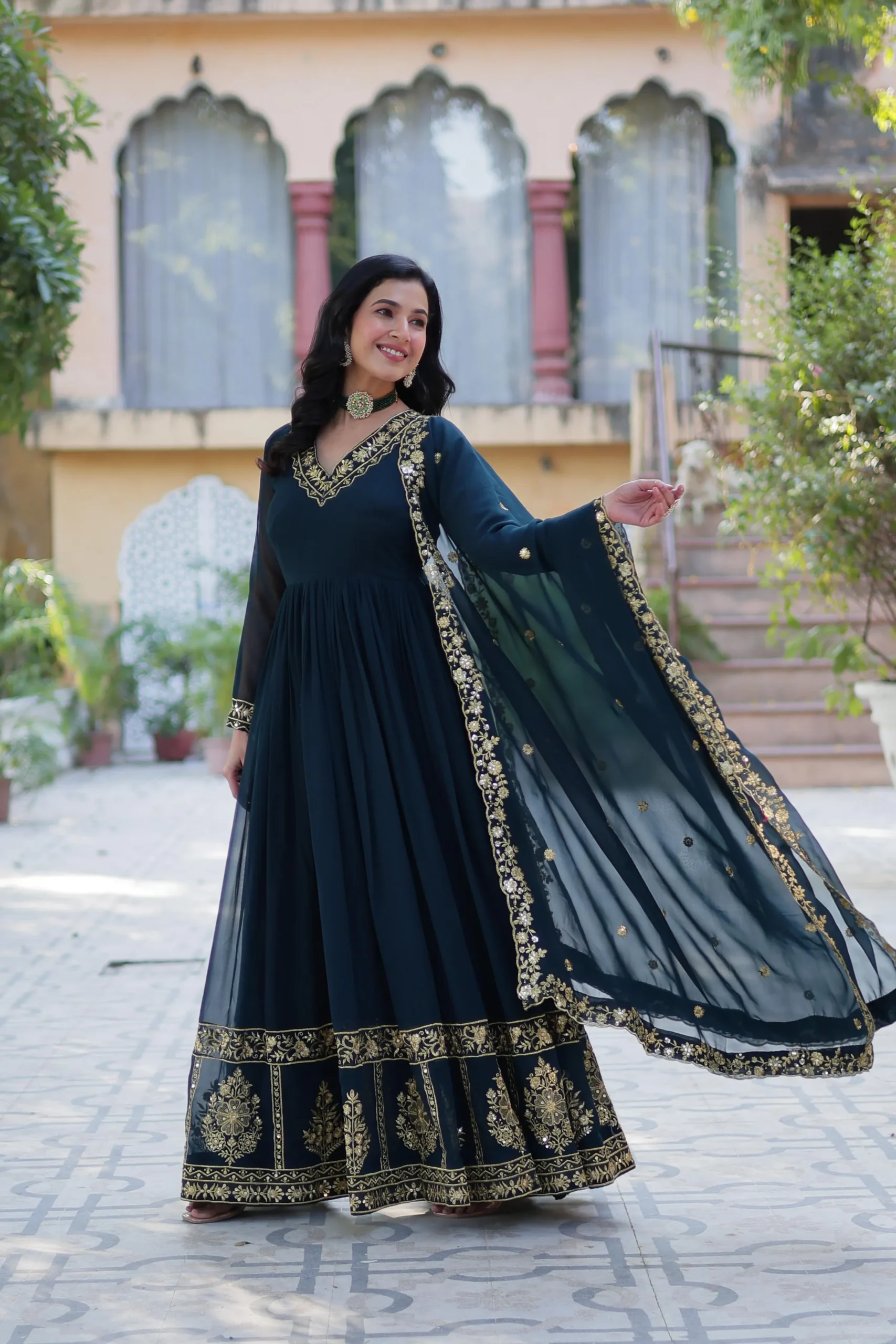 Festive Wear Georgette Gown With Dupatta - Image 4