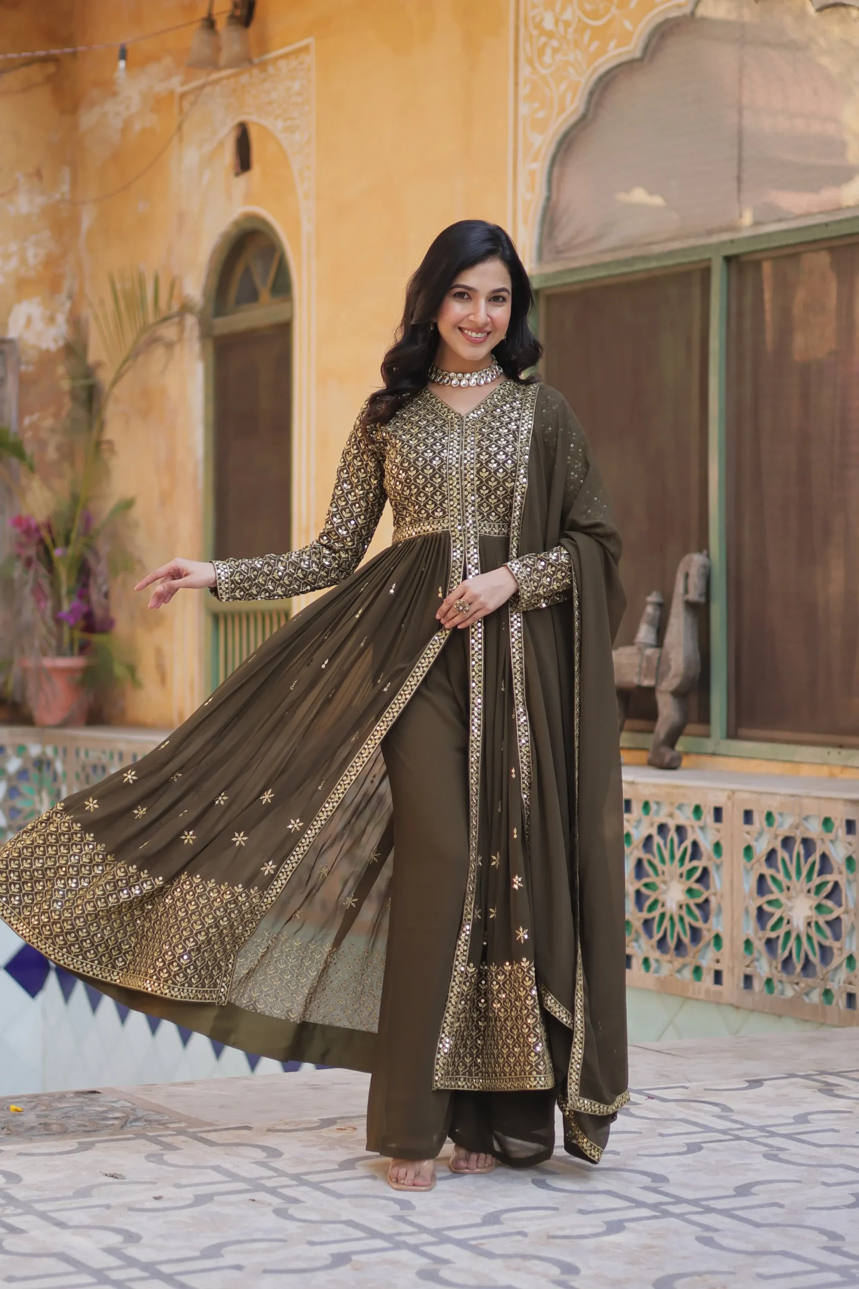 Festive Wear Slit Cut Anarkali Gown Set - Image 3