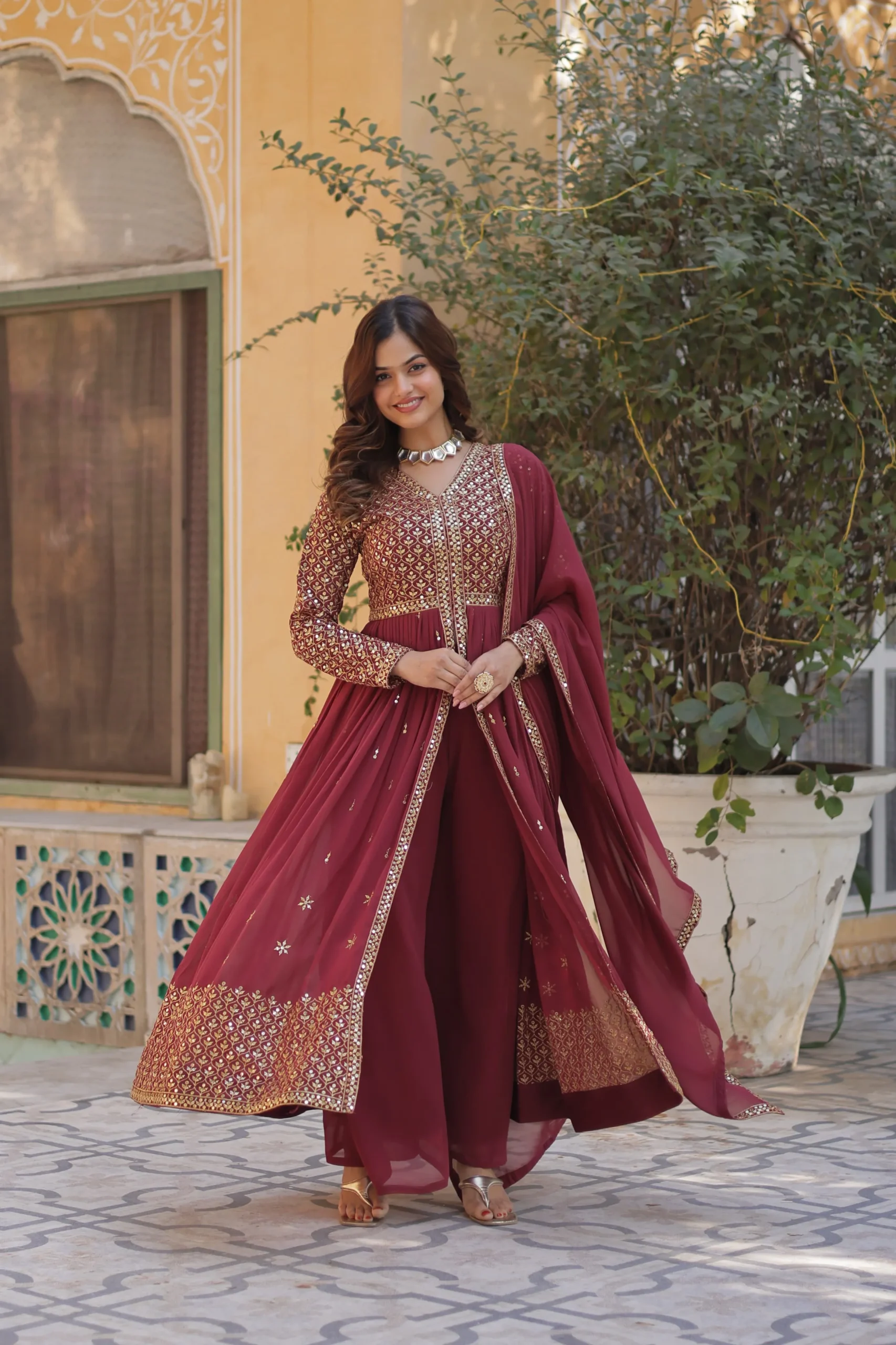 Festive Wear Slit Cut Anarkali Gown Set - Image 5