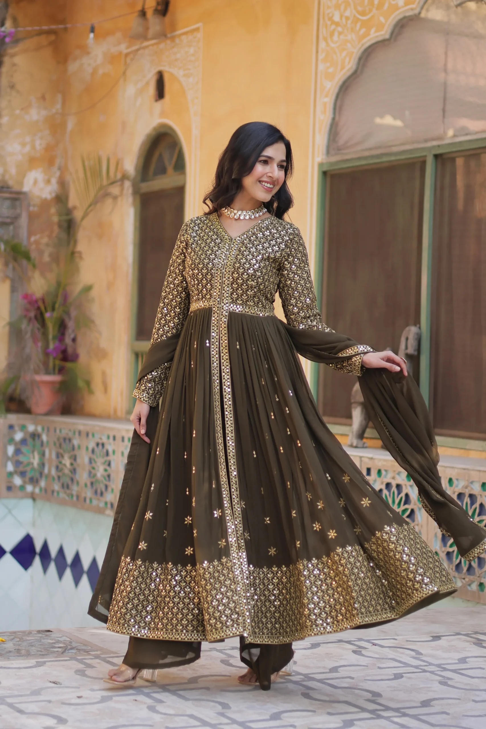 Festive Wear Slit Cut Anarkali Gown Set - Image 6