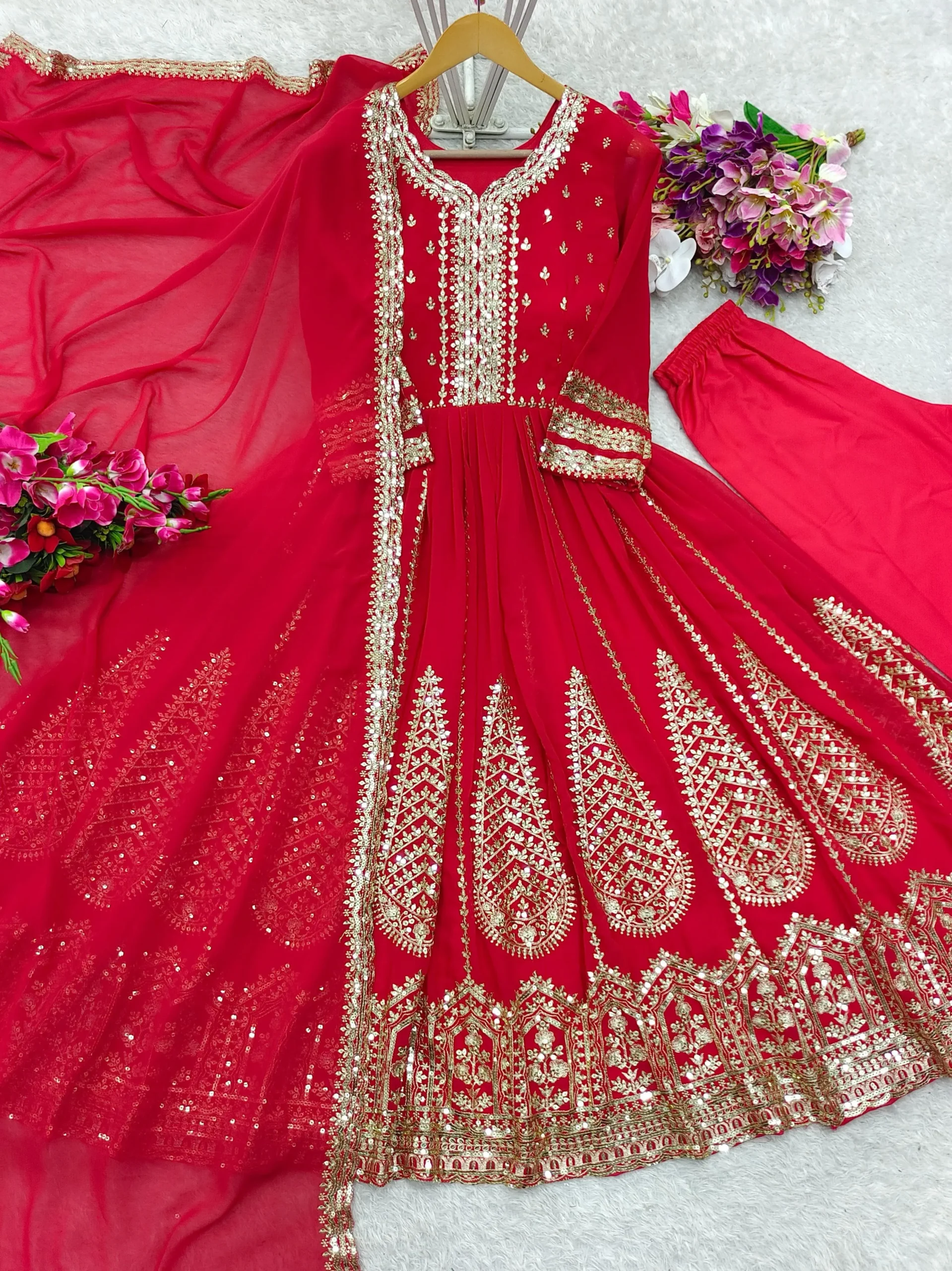 Floor Length Anarkali Gown Dupatta With Heavy Embroidery Work - Image 2