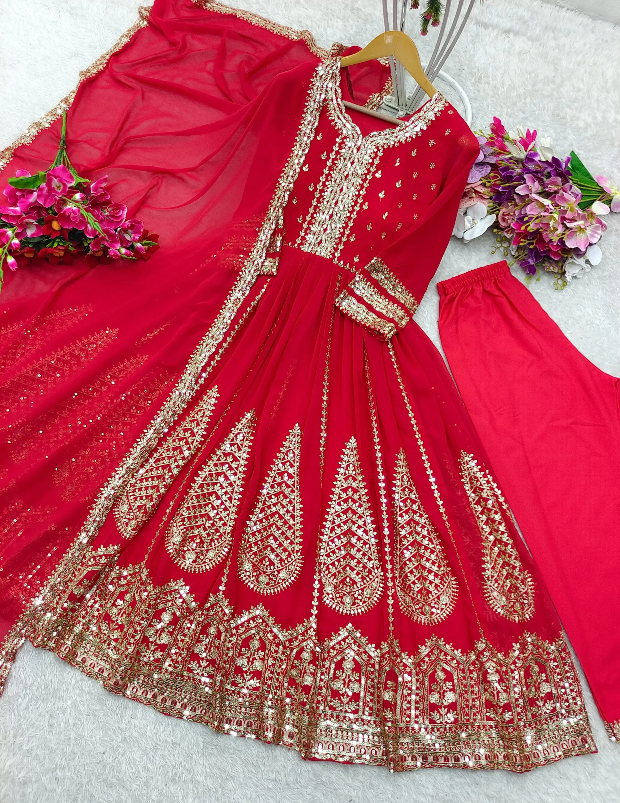 Floor Length Anarkali Gown Dupatta With Heavy Embroidery Work - Image 3