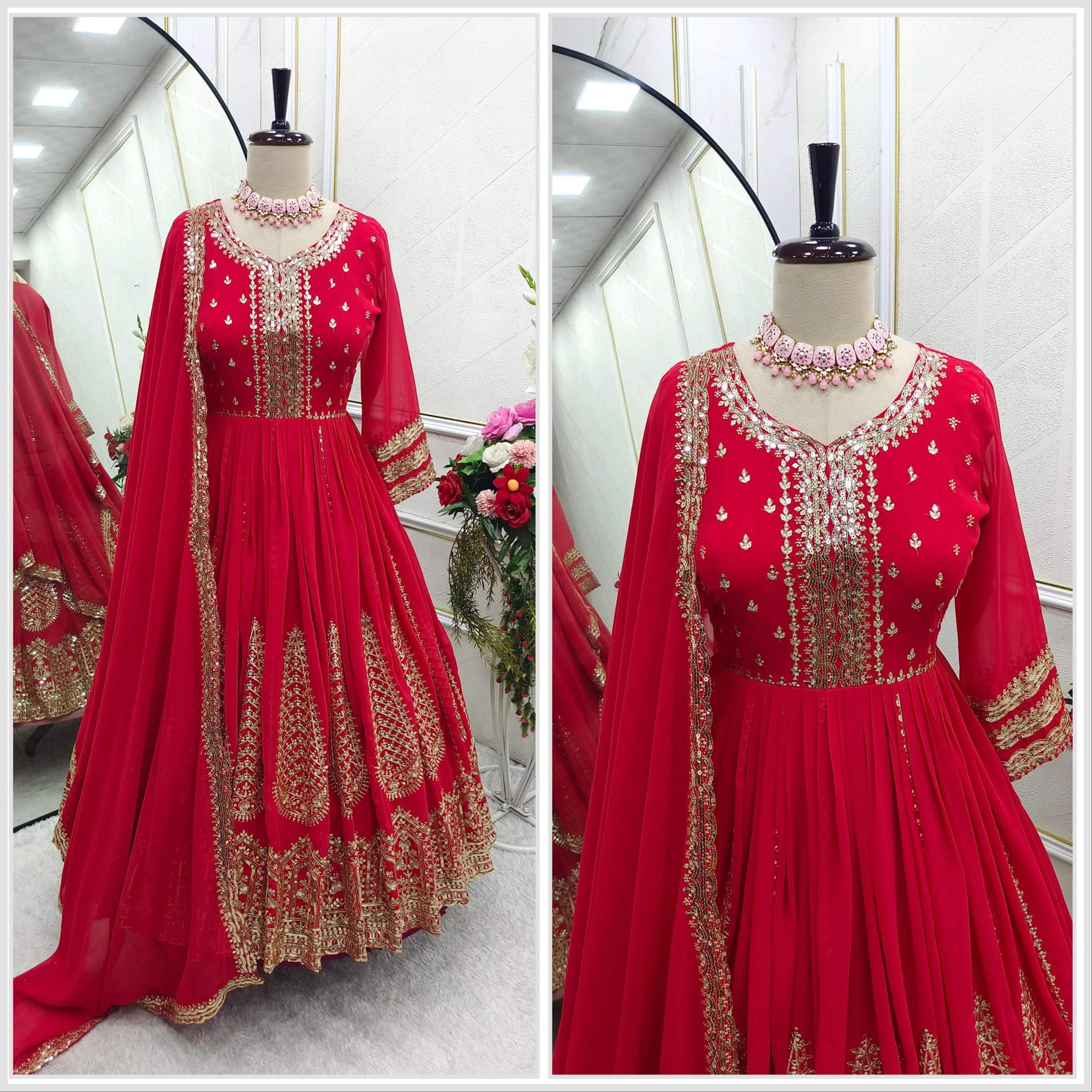 Floor Length Anarkali Gown Dupatta With Heavy Embroidery Work - Image 4