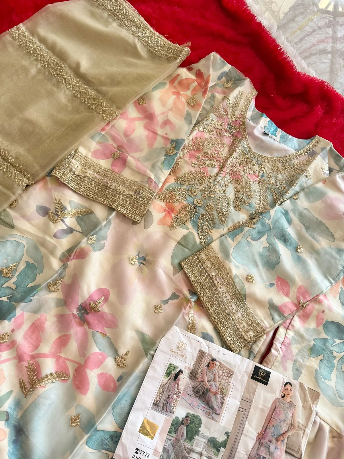 Floral Pakistani Plazzo Suit For Women - Image 4
