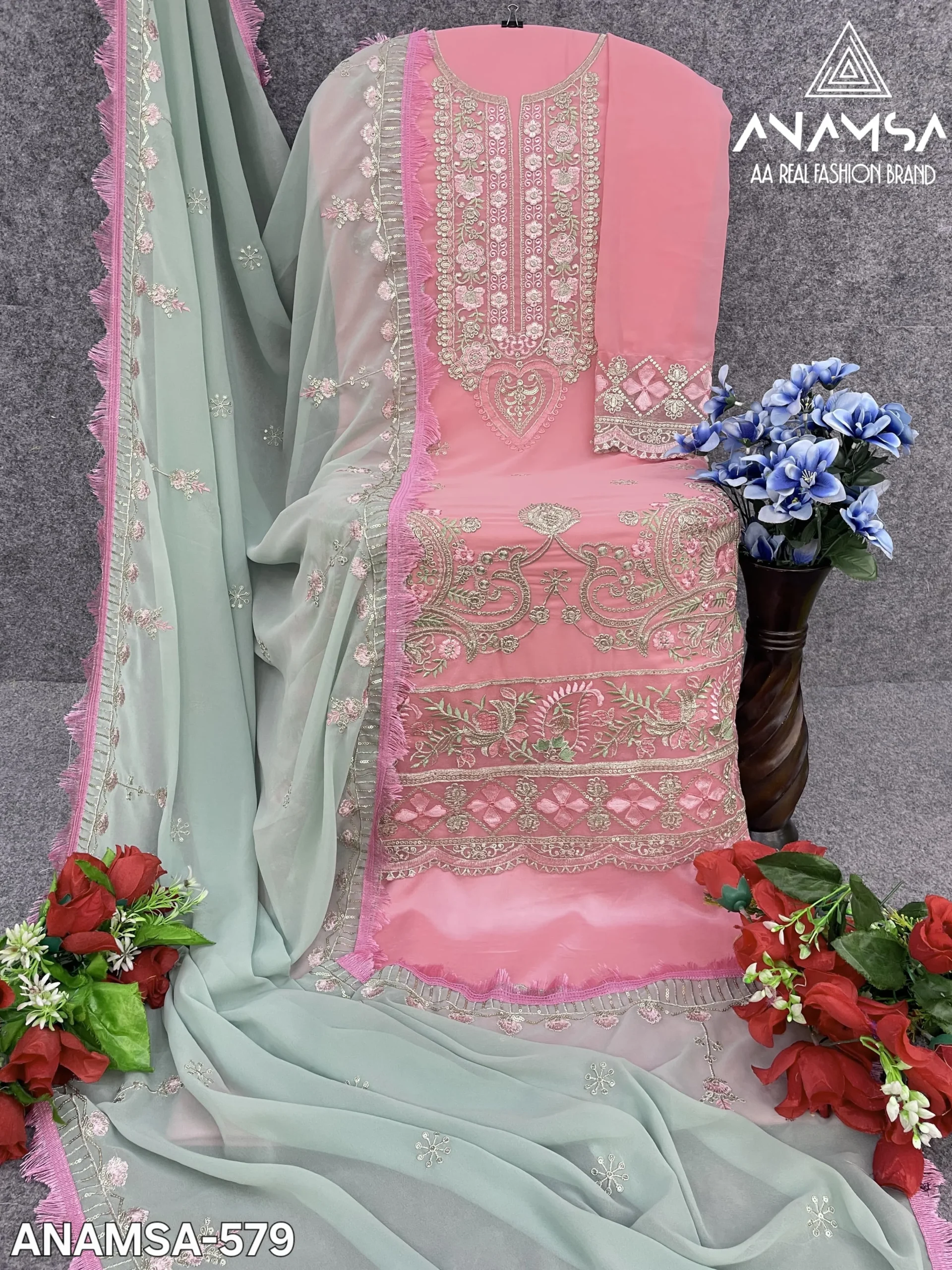 Heavy Embroidery Pink Pakistani Dress For Eid - Image 3