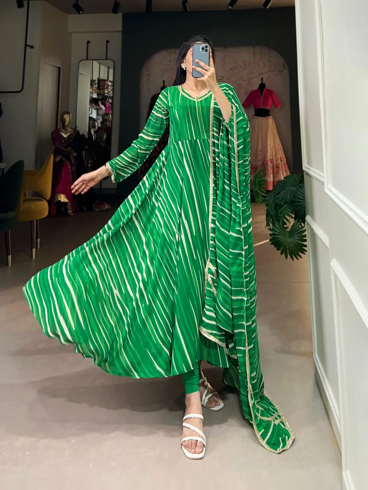Leheriya Printed Readymade Gown For Girls