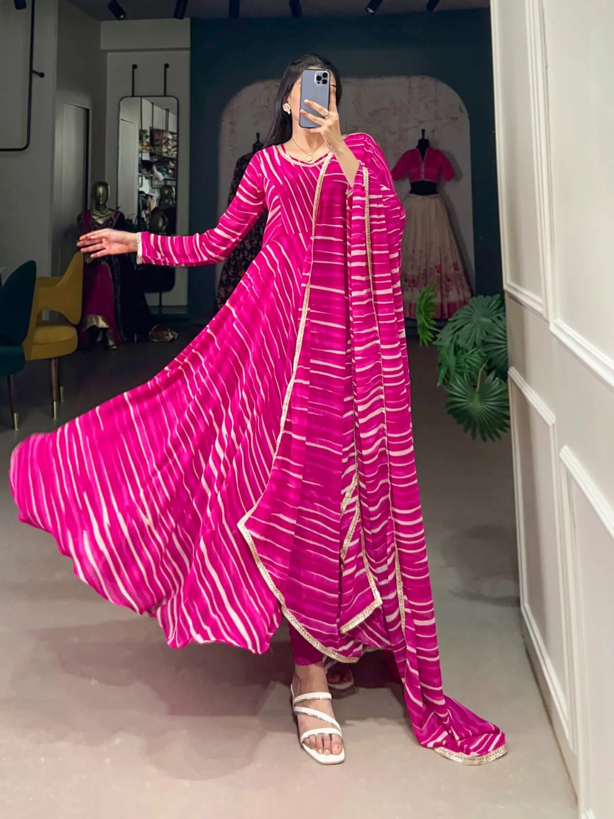 Leheriya Printed Readymade Gown For Girls - Image 3