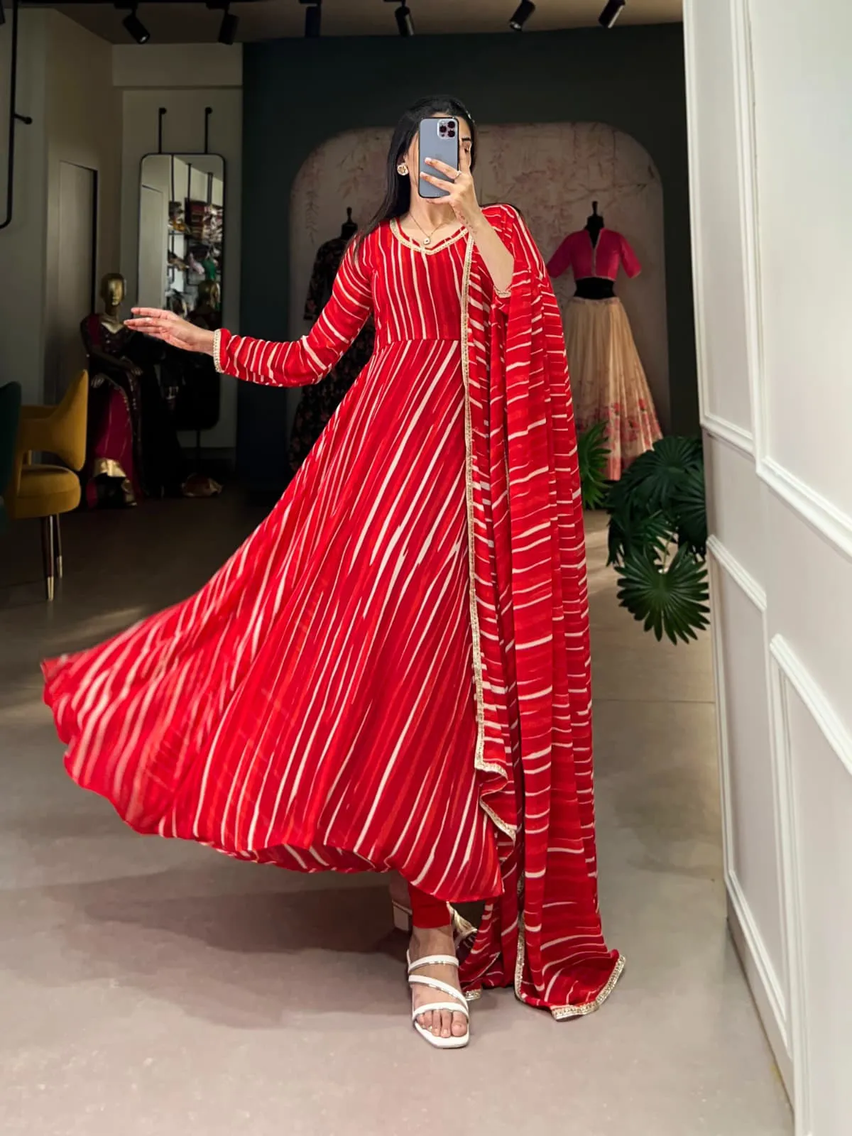 Leheriya Printed Readymade Gown For Girls - Image 4