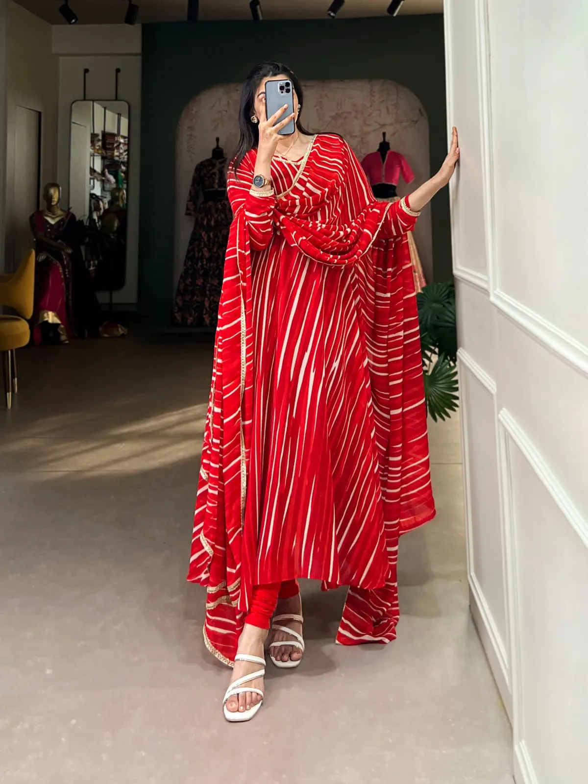 Leheriya Printed Readymade Gown For Girls - Image 5