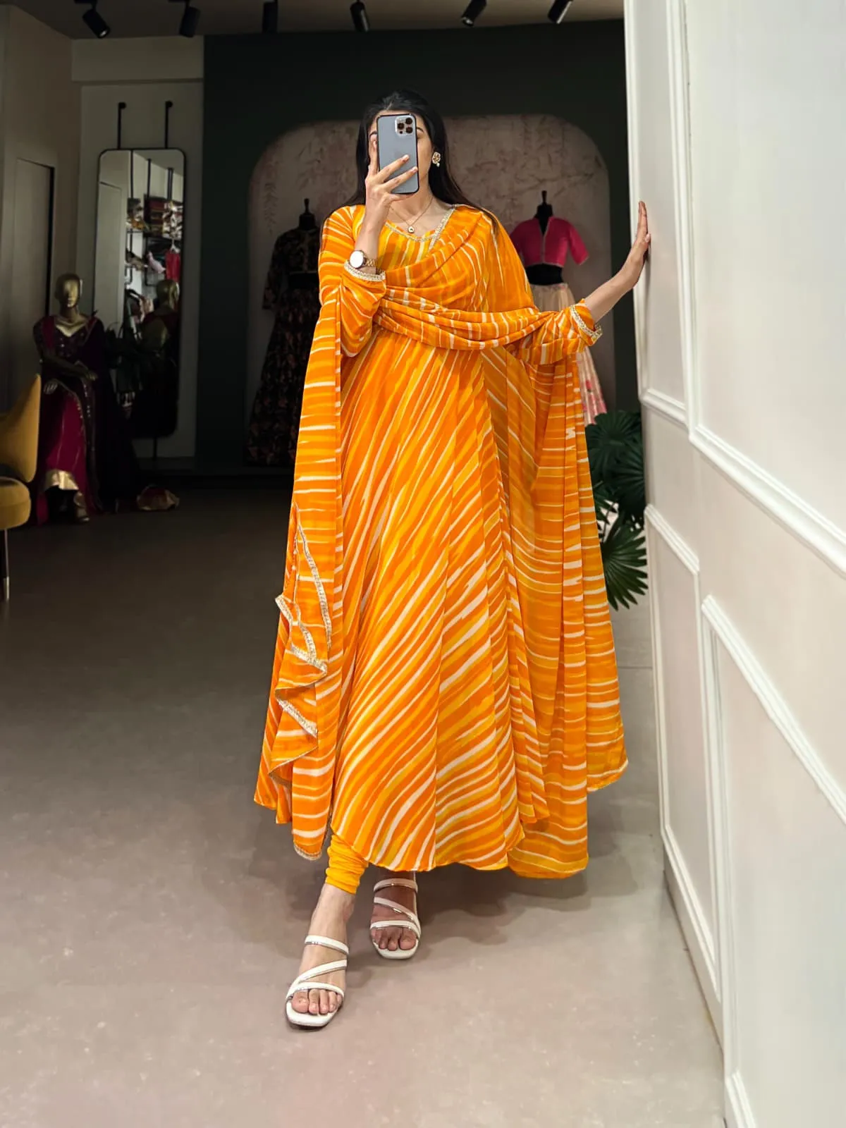 Leheriya Printed Readymade Gown For Girls - Image 6