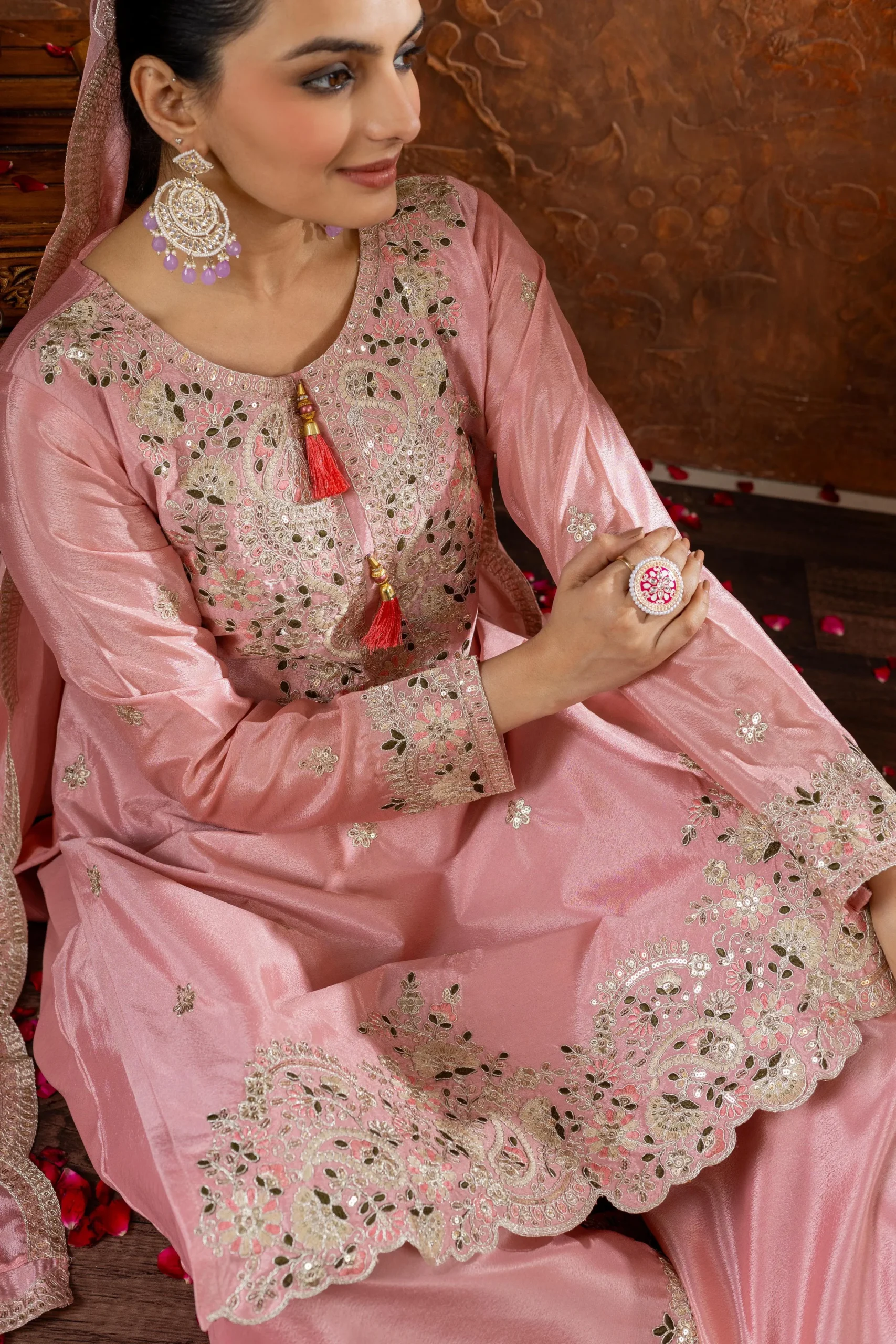 Pakistani Embroidery Chinon Plazzo Salwar Ethnic Suit