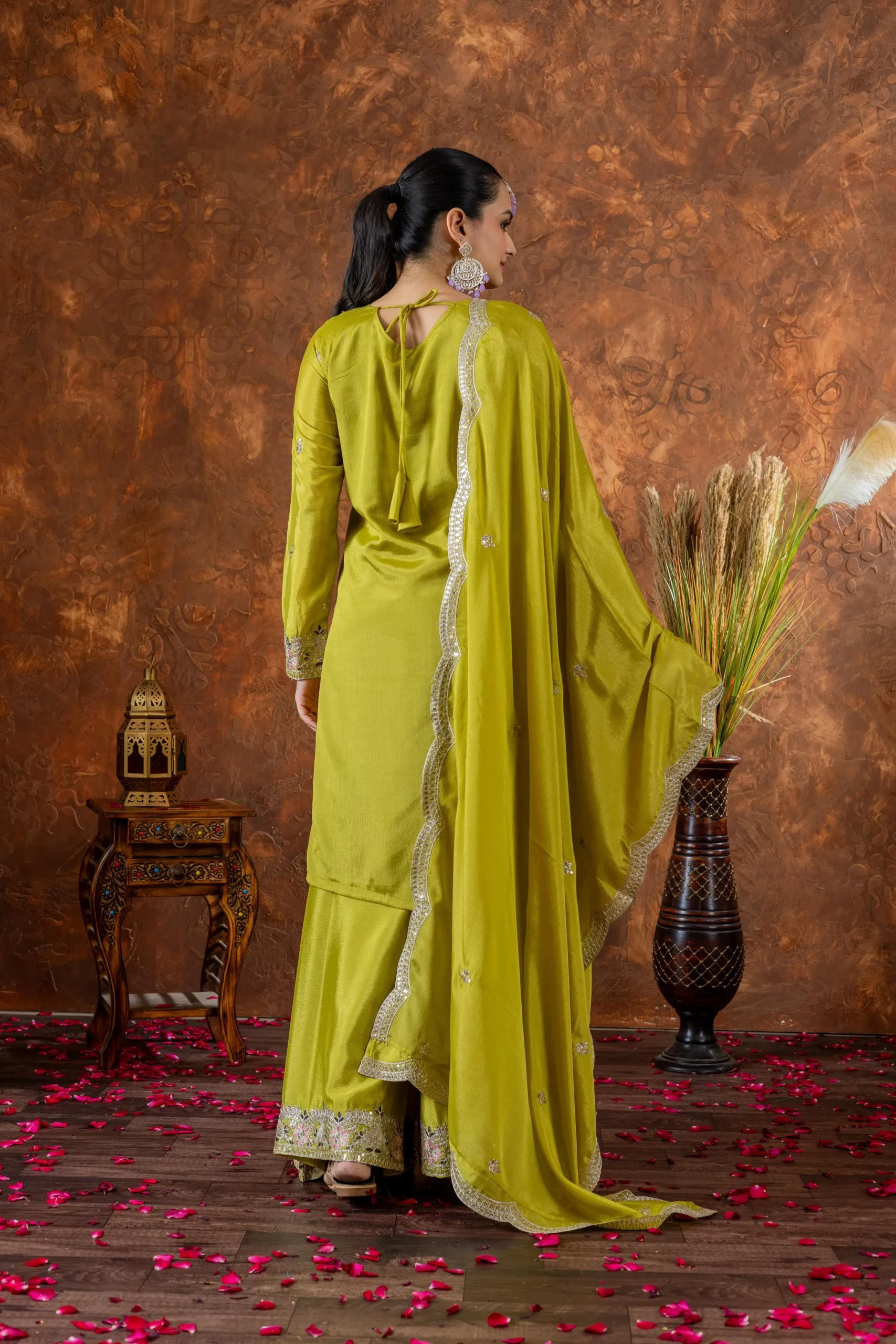 Pakistani Embroidery Chinon Plazzo Salwar Ethnic Suit - Image 2