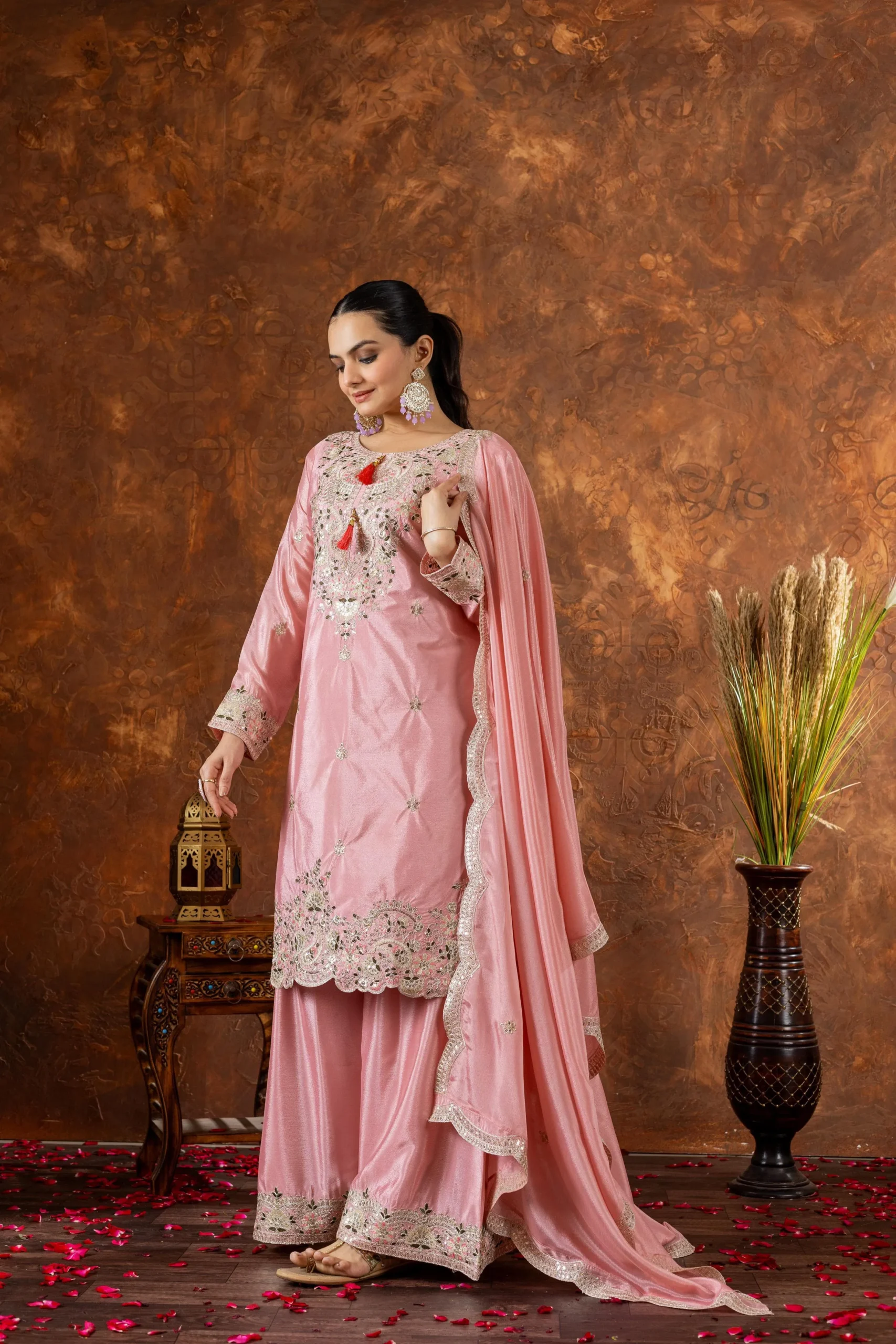 Pakistani Embroidery Chinon Plazzo Salwar Ethnic Suit - Image 3